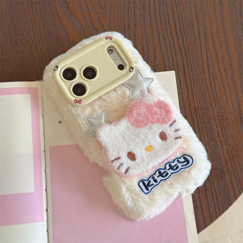 Cute 3D Hello Kitty Fur Fluffy Camera Holder Phone Case