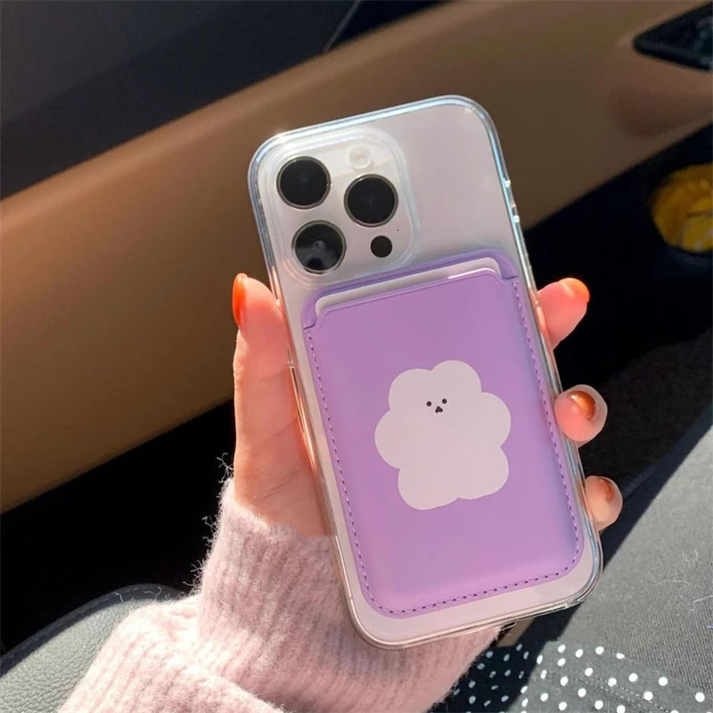 INS Cartoon Bear Card Slot Holder For Magsafe Magnetic Leather Wallet Case For iPhone 15 Pro Max 14 Phone Cover Bag Accessories