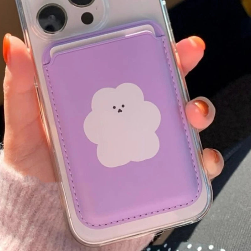 INS Cartoon Bear Card Slot Holder For Magsafe Magnetic Leather Wallet Case For iPhone 15 Pro Max 14 Phone Cover Bag Accessories