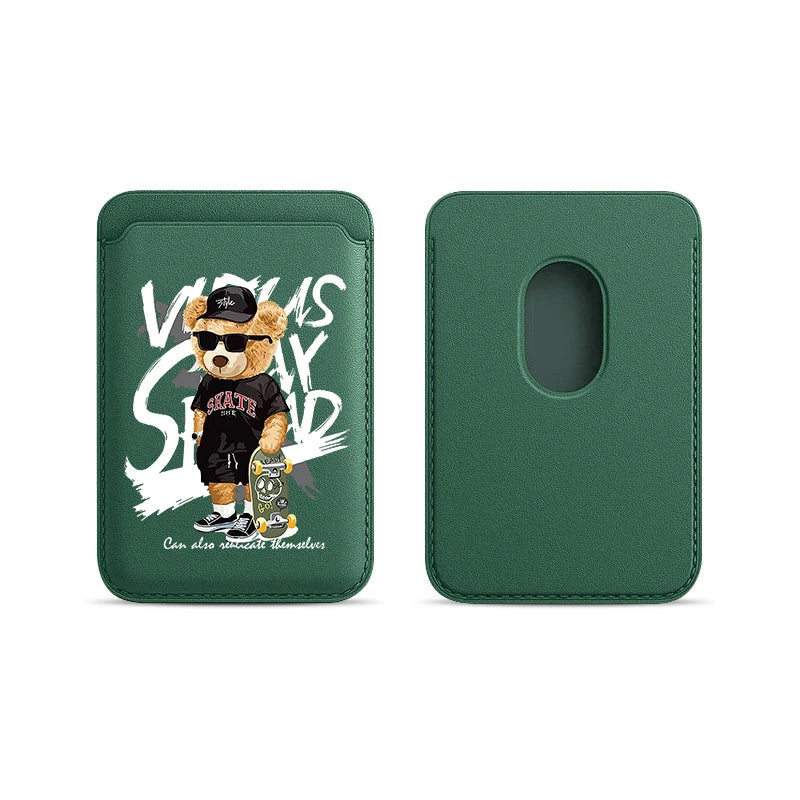 Fashion Brand Skateboard Bear Upgrade Magnetic Leather Wallet Case For MagSafe iPhone