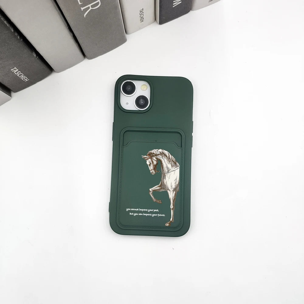 Luxury Racehorse Wallet Card Phone Case For iPhone