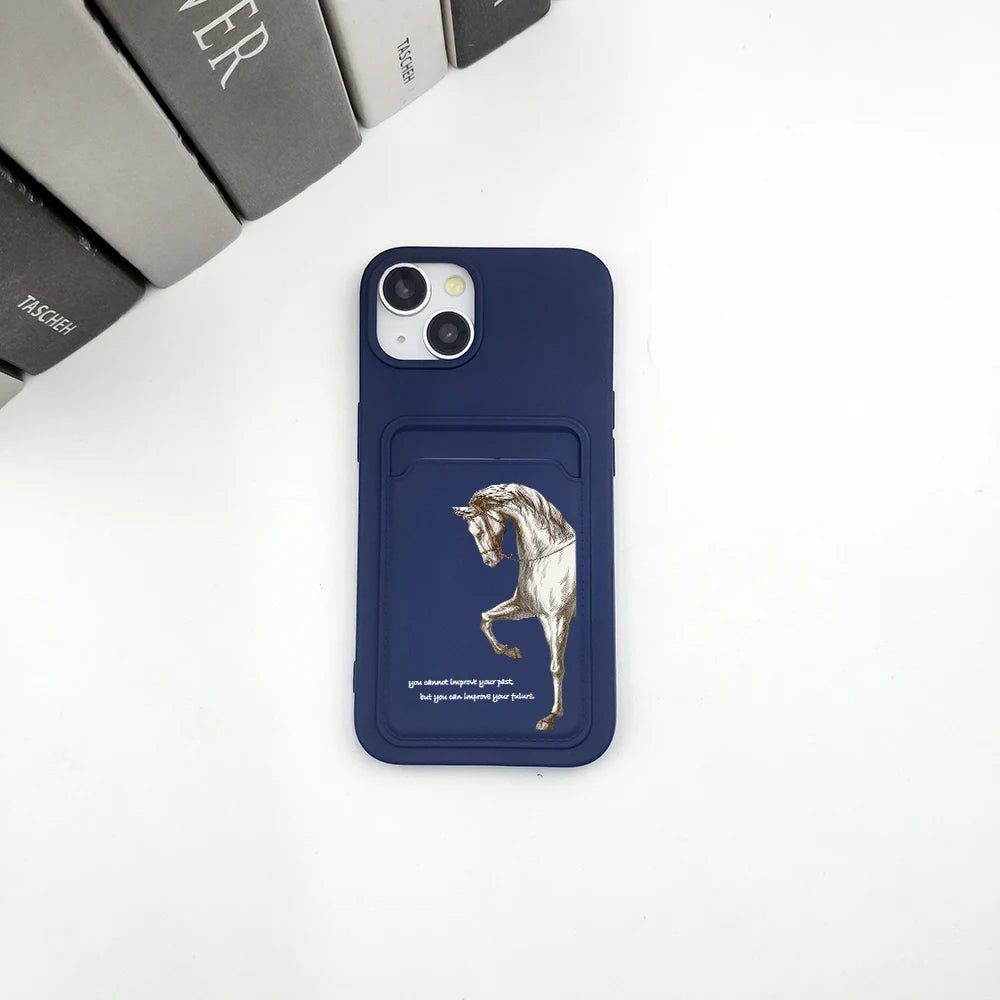 Luxury Racehorse Wallet Card Phone Case For iPhone