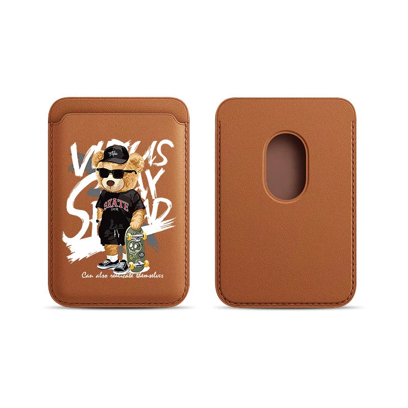 Fashion Brand Skateboard Bear Upgrade Magnetic Leather Wallet Case For MagSafe iPhone