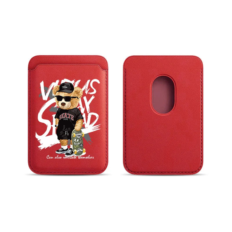 Fashion Brand Skateboard Bear Upgrade Magnetic Leather Wallet Case For MagSafe iPhone