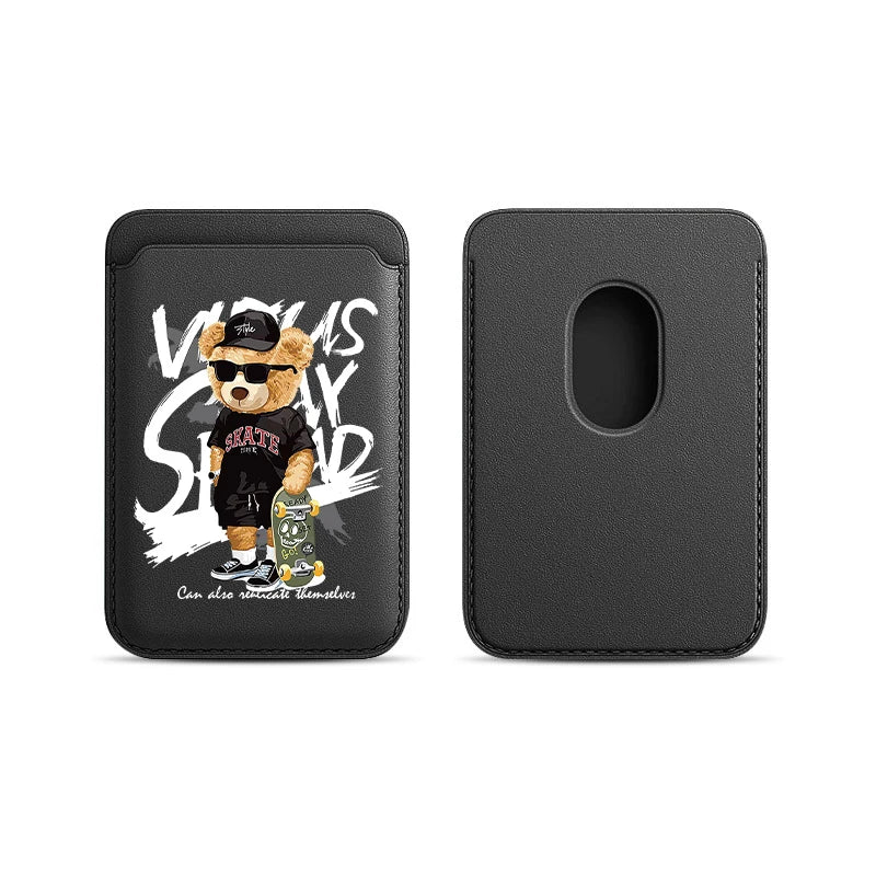 Fashion Brand Skateboard Bear Upgrade Magnetic Leather Wallet Case For MagSafe iPhone