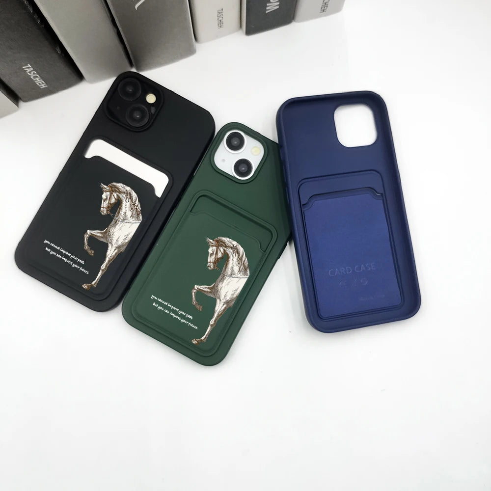 Luxury Racehorse Wallet Card Phone Case For iPhone