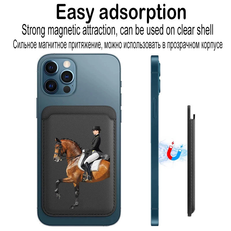 Luxury Upgrade Magnetic Racehorse PU Leather Wallet Case For MagSafe iPhone
