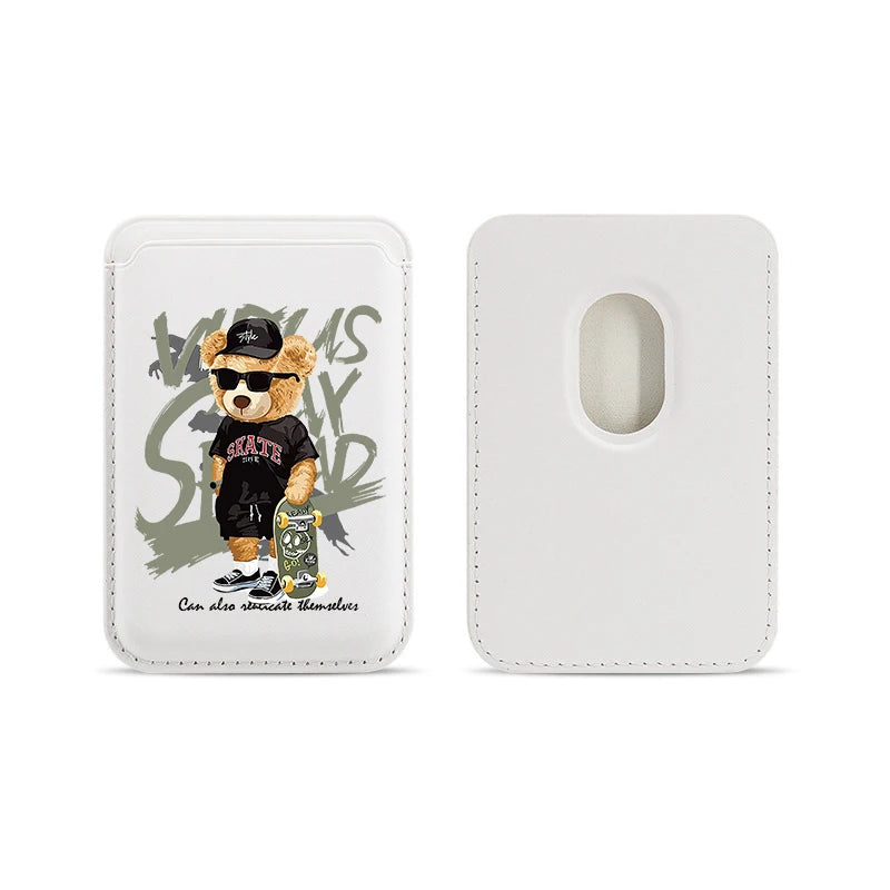 Fashion Brand Skateboard Bear Upgrade Magnetic Leather Wallet Case For MagSafe iPhone
