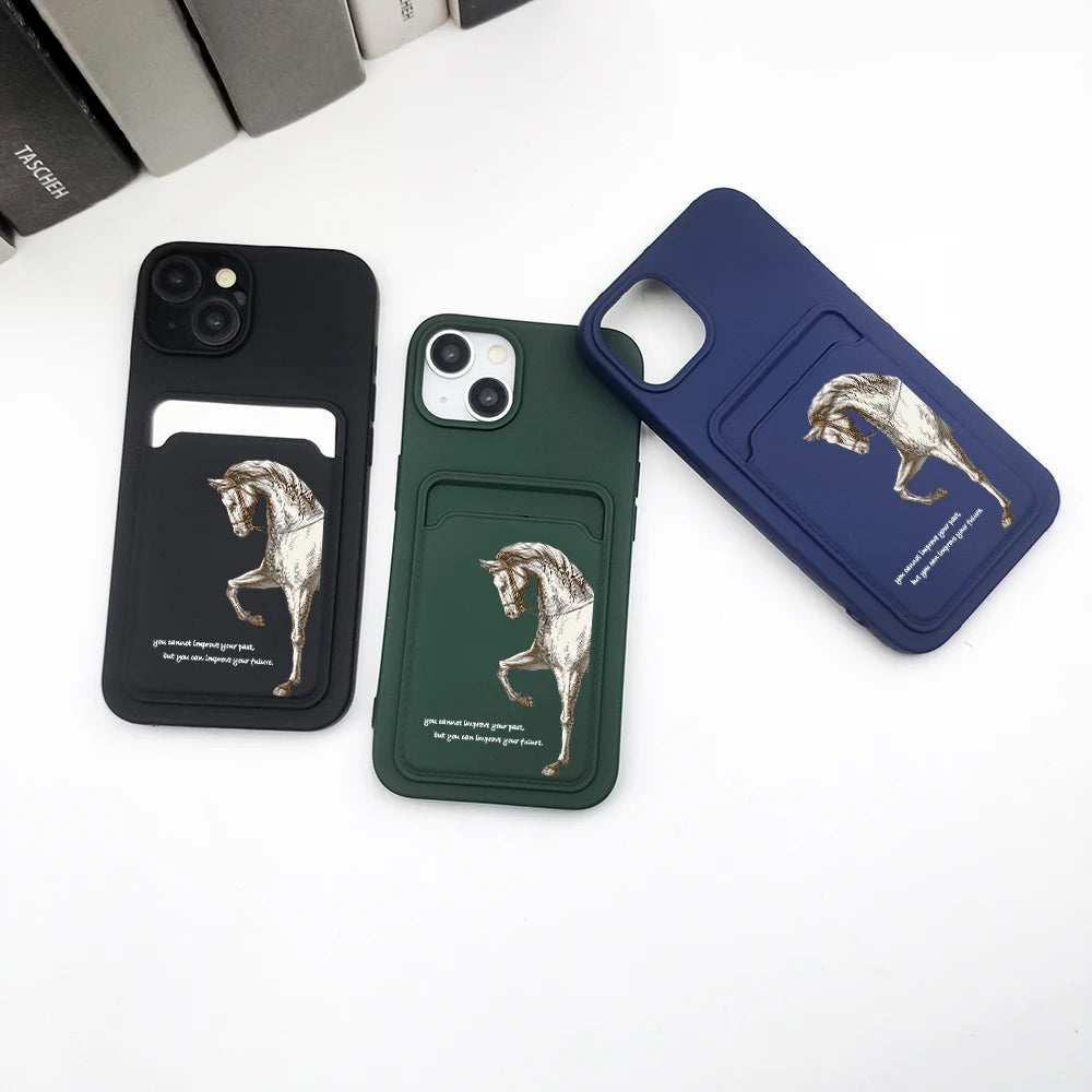Luxury Racehorse Wallet Card Phone Case For iPhone