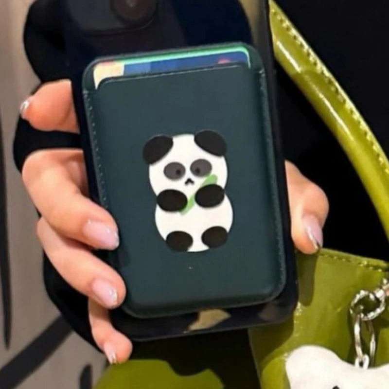 INS Cartoon Bear Card Slot Holder For Magsafe Magnetic Leather Wallet Case For iPhone 15 Pro Max 14 Phone Cover Bag Accessories