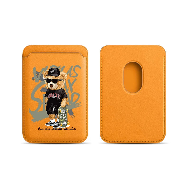 Fashion Brand Skateboard Bear Upgrade Magnetic Leather Wallet Case For MagSafe iPhone