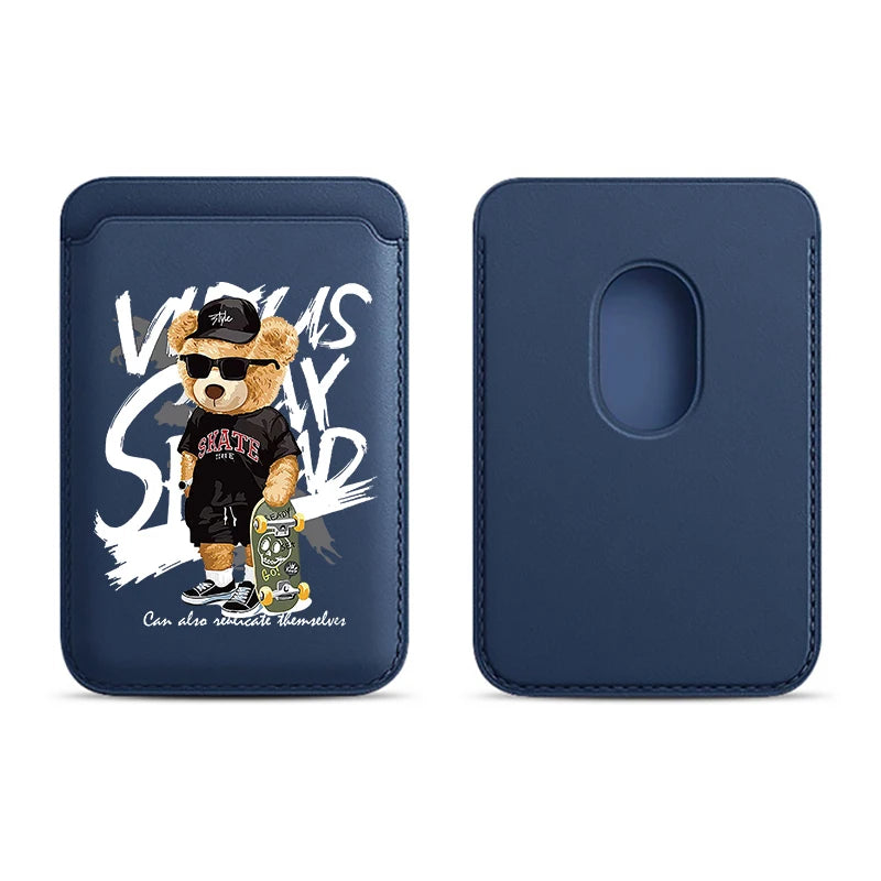 Fashion Brand Skateboard Bear Upgrade Magnetic Leather Wallet Case For MagSafe iPhone