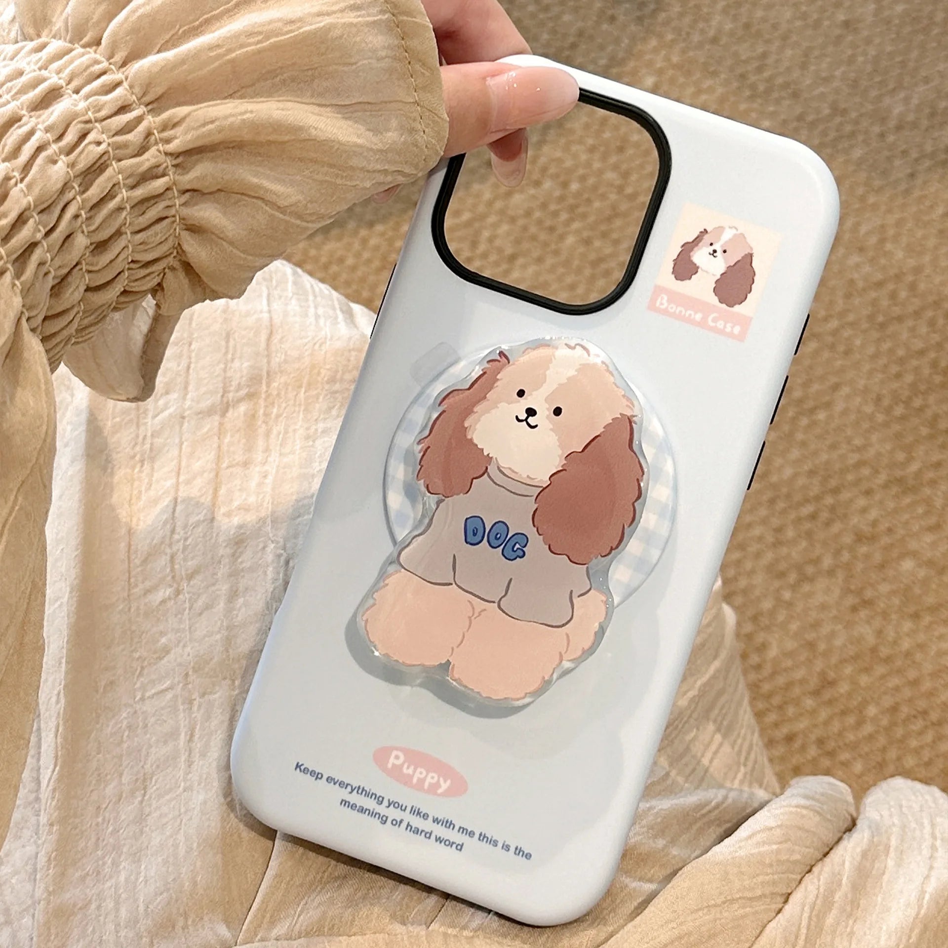 Cute Cartoon Puppy Grid Pattern With Holder Magnetic Shock Proof